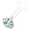 Piercing labret téflon 40 - Fleur avec cristal bleu-clair