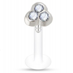 Piercing micro-labret téflon 38 - Trois cristaux transparents