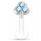 Piercing micro-labret téflon 38 - Trois cristaux bleu-clair