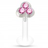 Piercing labret téflon 38 - Trois cristaux roses