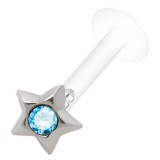 Piercing labret téflon 41 - étoile cristal bleu-clair