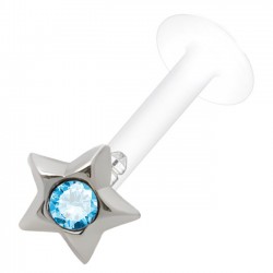 Piercing labret téflon 41 - étoile cristal bleu-clair