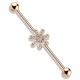 Piercing industriel 51 - Gold-ip rose fleur cristaux transparents