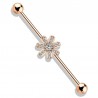 Piercing industriel 51 - Gold-ip rose fleur cristaux transparents