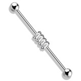 Piercing industriel 52 - Gris quatre zircones transparents