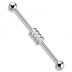 Piercing industriel 52 - Gris quatre zircones transparents