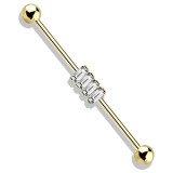 Piercing industriel 52 - Gold-ip jaune quatre zircones transparents