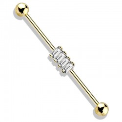 Piercing industriel 52 - Gold-ip jaune quatre zircones transparents