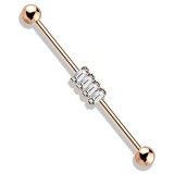 Piercing industriel 52 - Gold-ip rose quatre zircones transparents