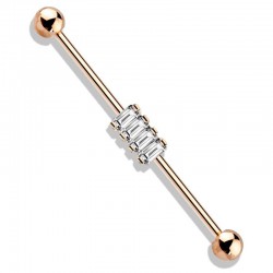 Piercing industriel 52 - Gold-ip rose quatre zircones transparents