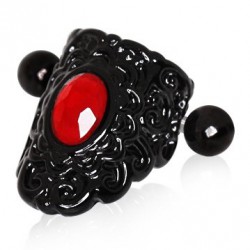 Piercing hélix 140 - Bouclier noir gem rouge
