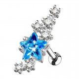 Piercing hélix 166 - étoile bleue et cristaux ronds