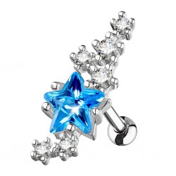 Piercing hélix 166 - étoile bleue et cristaux ronds