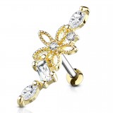Piercing hélix 164 - Jaune fleur creuse et cristaux transparents