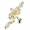 Piercing hélix 164 - Jaune fleur creuse et cristaux transparents