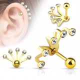 Piercing oreille original 23 - Gold-ip jaune cinq cristaux transparents