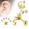 Piercing oreille original 23 - Gold-ip jaune cinq cristaux transparents