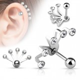 Piercing oreille original 23 - Gris cinq cristaux transparents