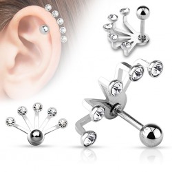 Piercing oreille original 23 - Gris cinq cristaux transparents