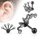 Piercing oreille original 23 - Plaqué-titane noir cinq cristaux transparents