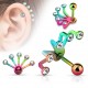 Piercing oreille original 23 - Plaqué-titane rainbow cinq cristaux transparents