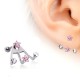 Piercing oreille original 16 - Cristaux roses et transparents