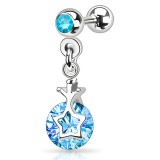 Cartilage hélix, tragus 295 - Zircone rond bleu-clair étoile