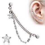 Double chaine pour oreille 18 - Cristal étoile transparente