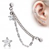 Double chaine pour oreille 18 - Cristal étoile transparente