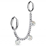 Chaine pour oreille 31 - Gris trois cristaux ronds transparents
