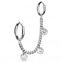 Chaine pour oreille 31 - Gris trois cristaux ronds transparents