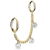 Chaine pour oreille 31 - Gold-ip jaune trois cristaux ronds transparents