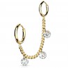 Chaine pour oreille 31 - Gold-ip jaune trois cristaux ronds transparents