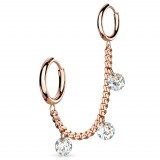 Chaine pour oreille 31 - Gold-ip rose trois cristaux ronds transparents
