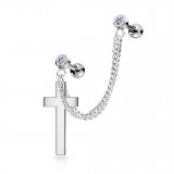 Double chaine pour oreille 32 - Grise avec croix