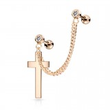 Double chaine pour oreille 32 - Gold-ip rose avec croix