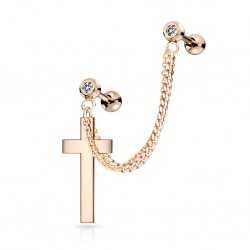 Double chaine pour oreille 32 - Gold-ip rose avec croix