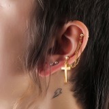 Double chaine pour oreille 32 - Gold-ip rose avec croix