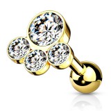 Cartilage hélix, tragus 294 - Gold-ip jaune quatre cristaux transparents