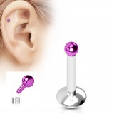 Piercing micro-labret 33 - Plaqué-titane lilas boule pas de vis interne