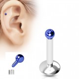 Piercing micro-labret 33 - Plaqué-titane bleue boule pas de vis interne