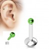 Piercing micro-labret 33 - Plaqué-titane verte boule pas de vis interne
