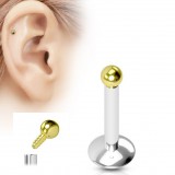 Piercing micro-labret 33 - Gold-ip jaune boule pas de vis interne