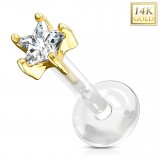 Piercing micro-labret téflon OR-14k jaune étoile cristal transparent