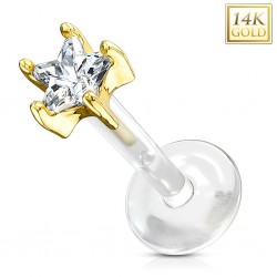 Piercing micro-labret téflon OR-14k jaune étoile cristal transparent