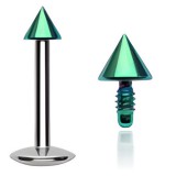 Piercing micro-labret 32 - Petite pointe verte pas de vis interne
