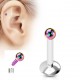 Piercing micro-labret 33 - Plaqué-titane rainbow boule pas de vis interne