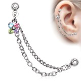 Double chaine pour oreille 20 - Fleur cristal rainbow