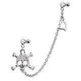 Chaine pour oreille 14 - Crâne cristaux transparent et cœur
