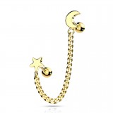 Chaine pour oreille 37 - Gold-ip jaune étoile et lune